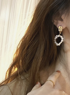 罗马假日巴洛克圆环珍珠耳环女925银针复古珍珠耳环