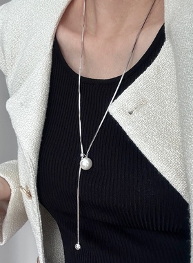 气质小众设计可抽拉珍珠长款项链2023年新款简约气质毛衣链