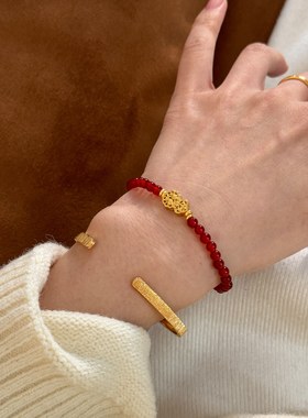新中式红玛瑙镂空S925纯银葫芦手串古法鎏金福禄年年精致显白国风