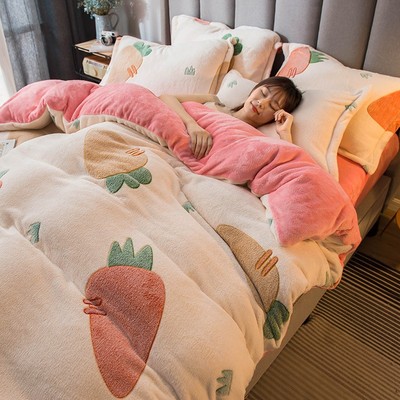 网红款床上用品水晶四件套珊瑚绒床单双面绒被套冬季加厚法兰绒绒