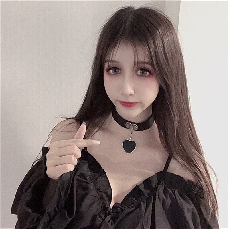 饰品爱心欧美宽边黑色项圈锁骨链