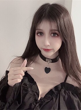 饰品爱心欧美宽边黑色项圈锁骨链
