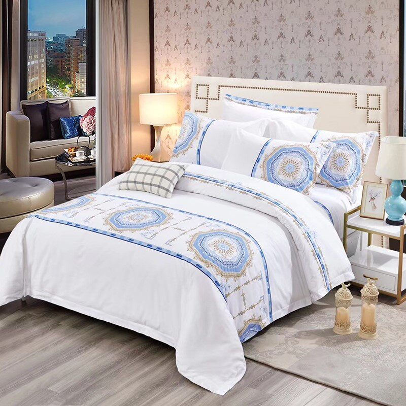 五星级酒店专用全棉床单被套床上用品纯棉民宿宾馆四件套家用白色