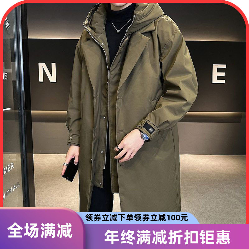 中长款羽绒服男冬季加厚连帽防寒新款大衣假两件韩版风衣保暖外套