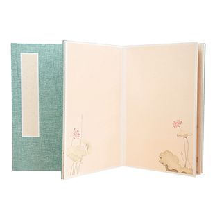 墨上花双层加厚册页宣纸本空白折页书法专用荷颜悦色花草复古半生熟作品级画册奏折式折子古风创作专用折叠本