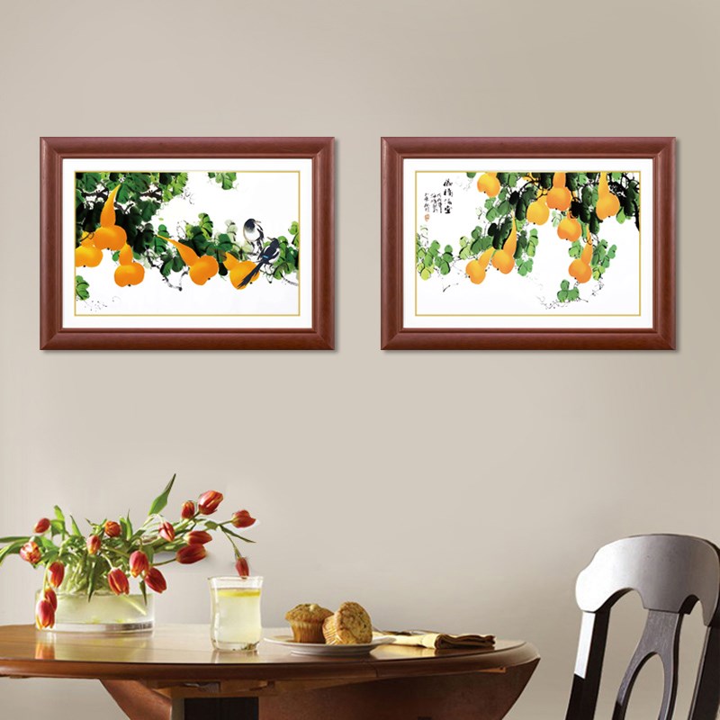 中式实木二联推拉电表箱装饰画z国画液压上翻配电箱电闸画山水花