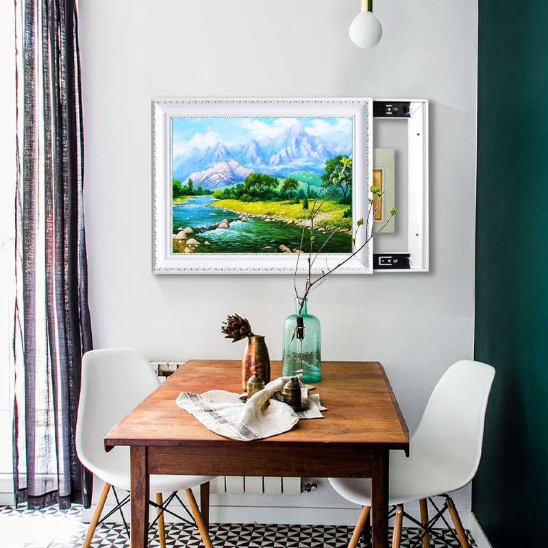 现代客厅电表箱装饰画风景餐w厅电闸挂画免打孔遮挡配电盒空开壁