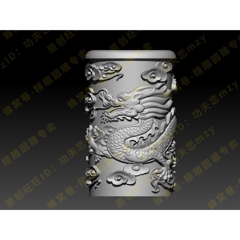 柱子头 sctl 龙柱头石雕栏板龙云柱头木雕圆雕图立体3d雕刻机模型