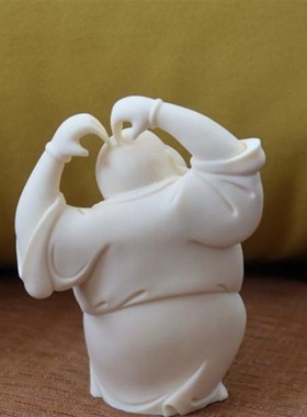 开心笑脸弥勒佛防象牙果雕高端茶空间摆件茶宠装饰工.艺品精雕件