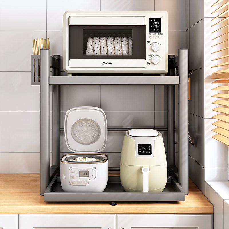 可抽拉电饭煲置物架微波炉置物架厨房台面家用Q多功能烤箱收纳架