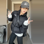 小个子加厚外套 立领羽绒服女冬2025新款 90白鸭绒美式 潮牌黑色短款
