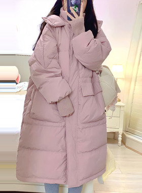 90白鸭绒韩国高级感大口袋长款羽绒服女冬2025新款甜美学院风外套