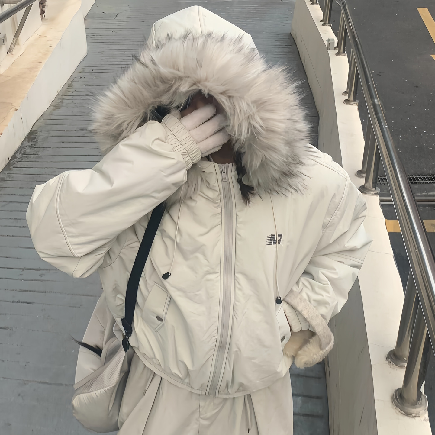 美式复古短款大毛领派克羽绒棉服