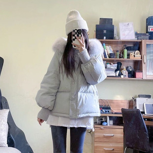 面包服潮 宽松时尚 连帽大毛领羽绒棉衣棉服女冬加厚2025年新款 韩版