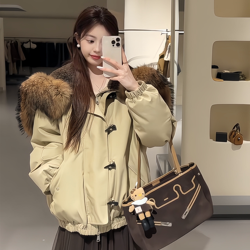 美式复古大毛领派克羽绒棉服女潮