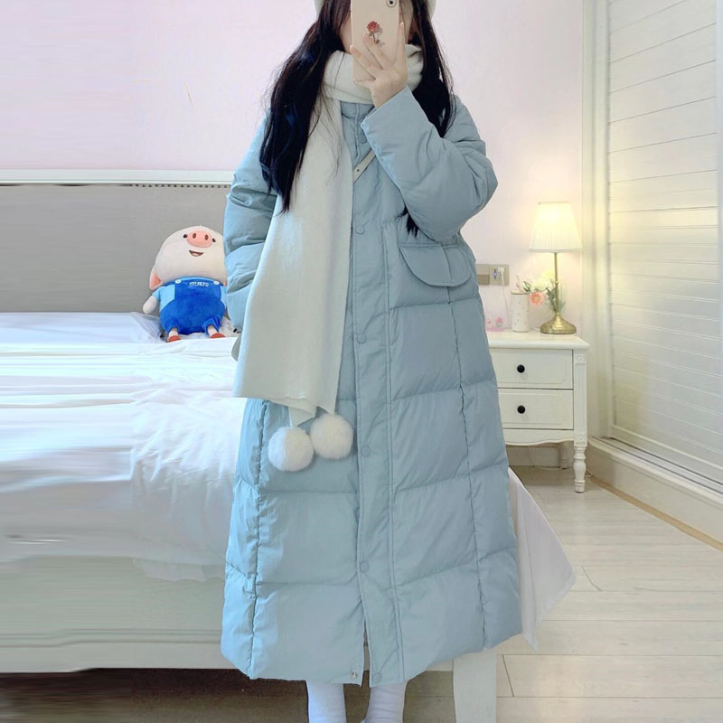 晶煊超好看立领长款过膝羽绒服女