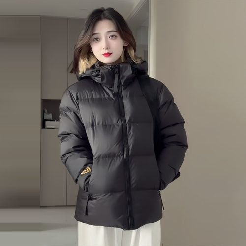 晶煊男女情侣黑色连帽短款羽绒服