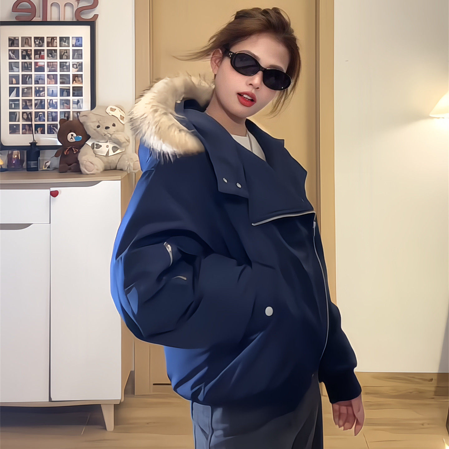美式情侣复古大毛领羽绒棉服女2026冬季新款今年流行爆款工装外套