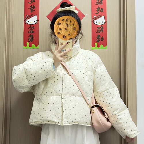 韩系甜美风波点立领羽绒棉袄女潮