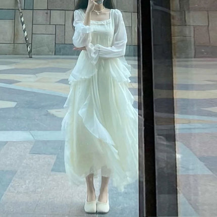 2025春夏季新款法式长袖连衣裙女小众设计感温柔风森系超仙仙女裙