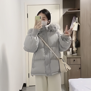 韩国女神大毛领连帽羽绒棉服女冬加厚2025新款 保命穿搭高级感棉衣