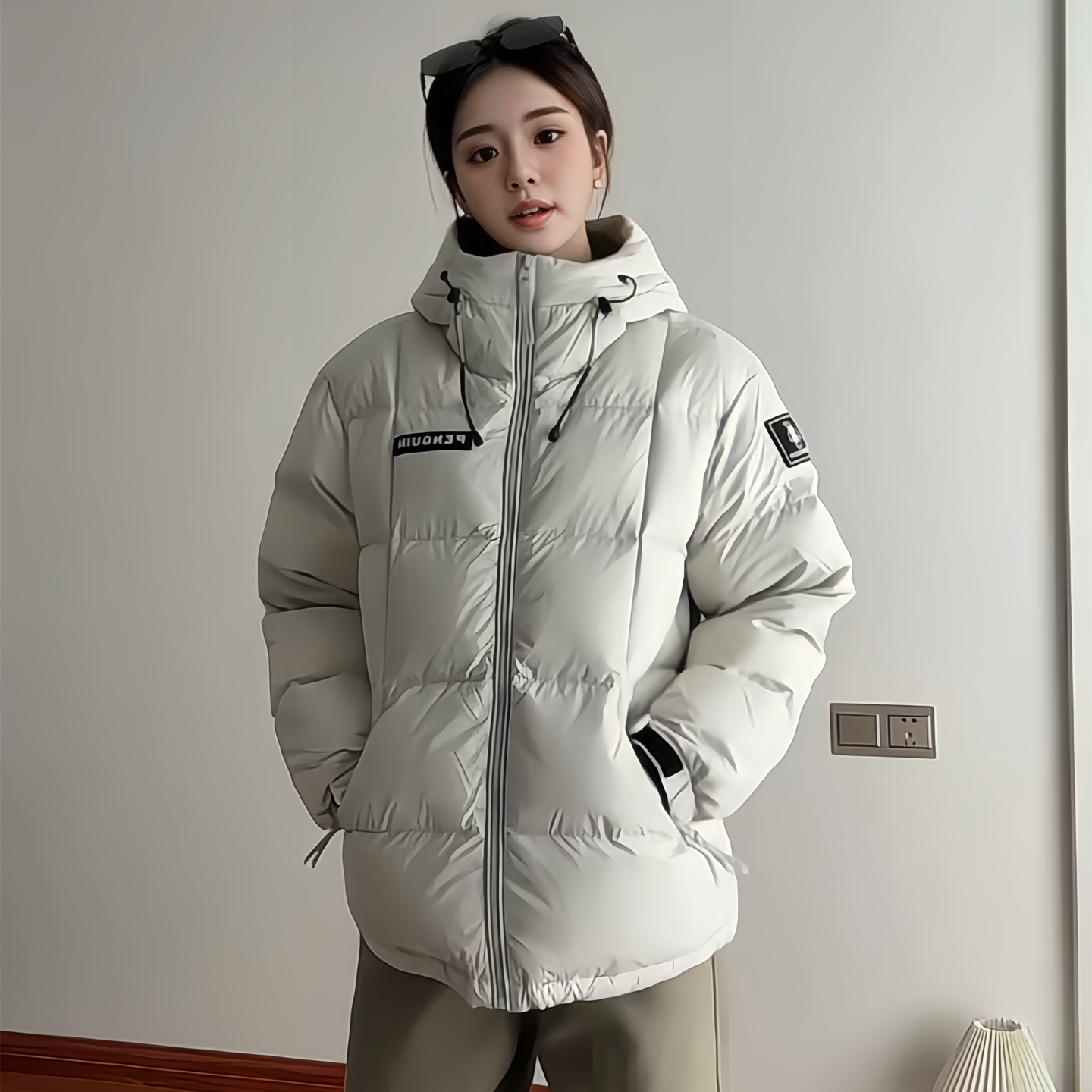 超好看男女情侣连帽短款羽绒棉袄