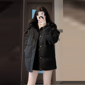新款 中戏短款 黑色情侣棉衣外套潮2025冬季 宽松小个子洋气夹棉棉服