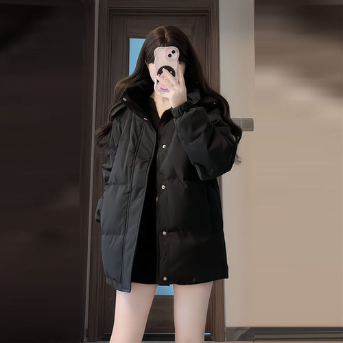 晶煊中戏短款黑色情侣棉衣外套潮