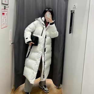 休闲百搭面包服潮 时尚 中长款 白色连帽羽绒棉服女冬加厚2025年新款