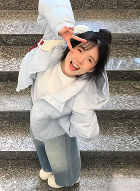 中戏短款连帽羽绒棉服女冬加厚2025年新款韩版宽松学生百搭面包服