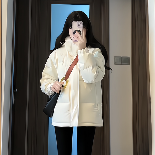 90白鸭绒情侣中戏短款连帽羽绒服