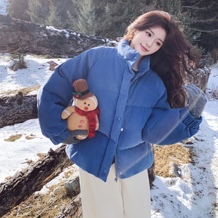 韩国高级感短款 蓝色立领羽绒棉袄女2025年巨好看超火小个子面包服