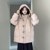 韩系冬装 牛角扣连帽羽绒棉袄女2025年新款 小个子甜美学院风面包服