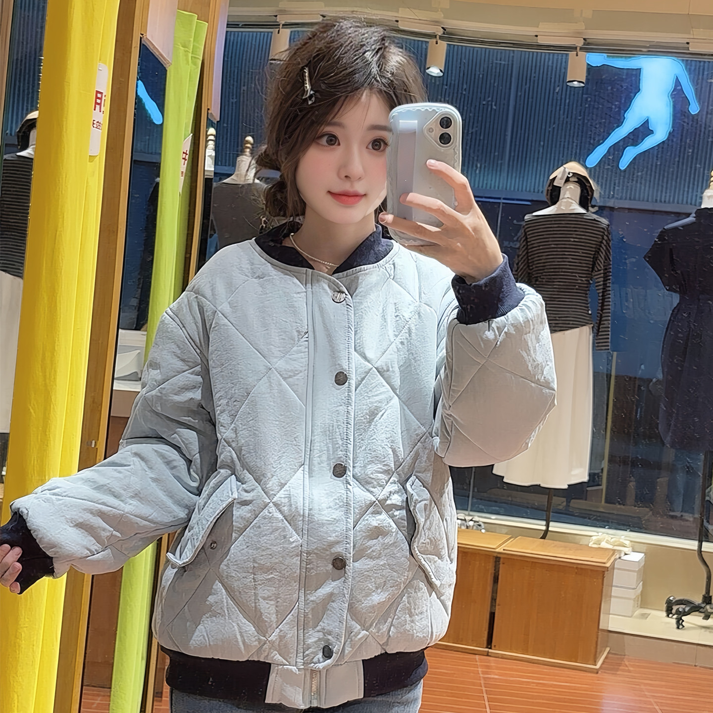 美式学院风撞色菱格棒球服外套女