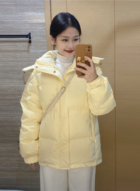 超好看中戏短款奶黄色羽绒棉袄女2025韩系冬装新款小个子洋气棉服