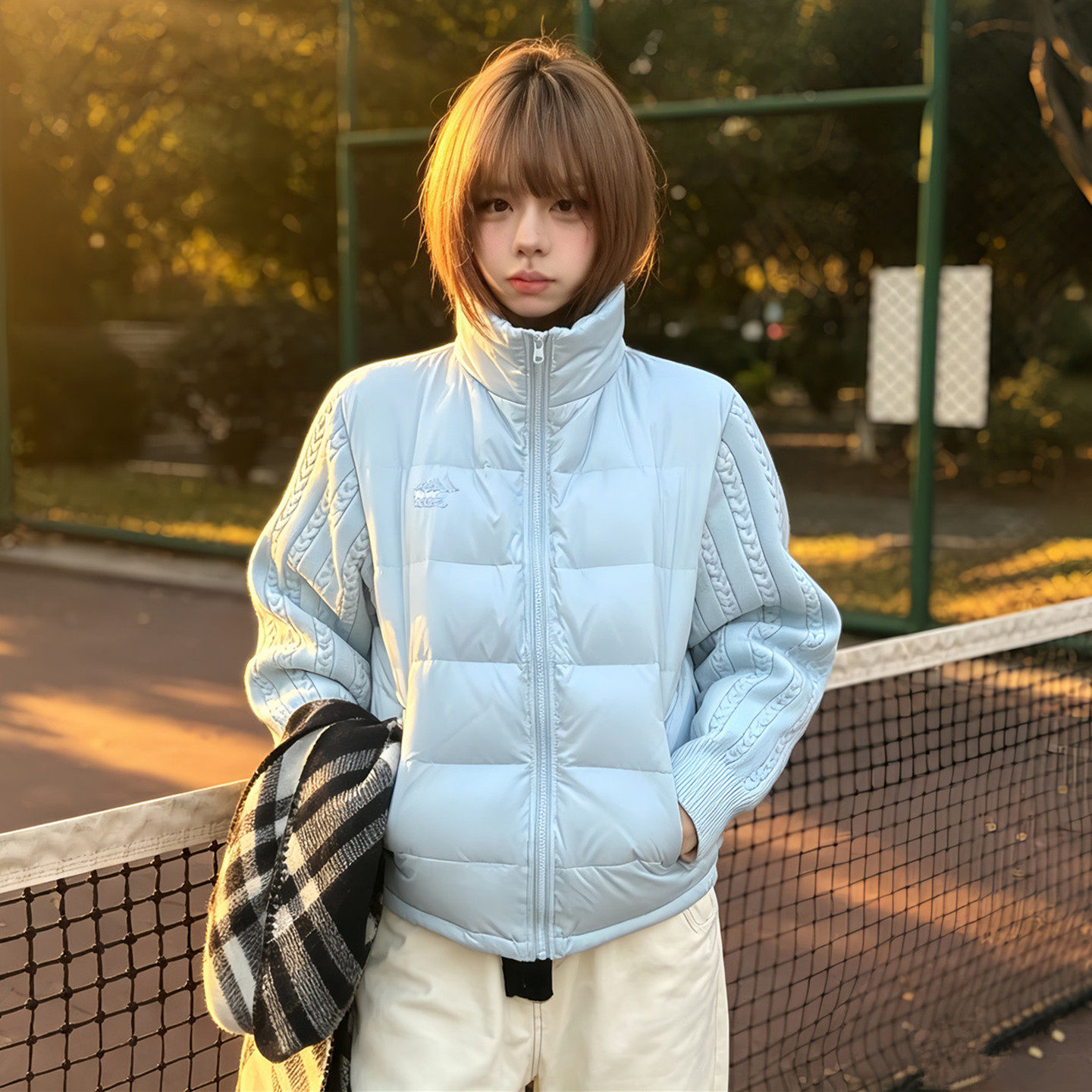 韩系短款针织拼接立领羽绒棉服女冬2026新款今年流行爆款保暖外套