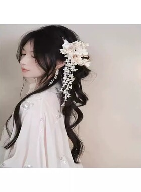 古风紫色铃兰花朵流苏侧边发夹女