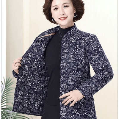 棉袄妈妈棉袄中老年女士花棉袄棉袄碎花棉袄百搭妈妈装长袖