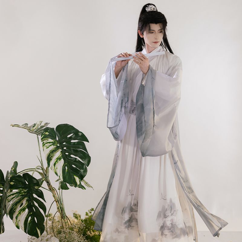 魏晋风水墨印染仙侠气道袍男女款