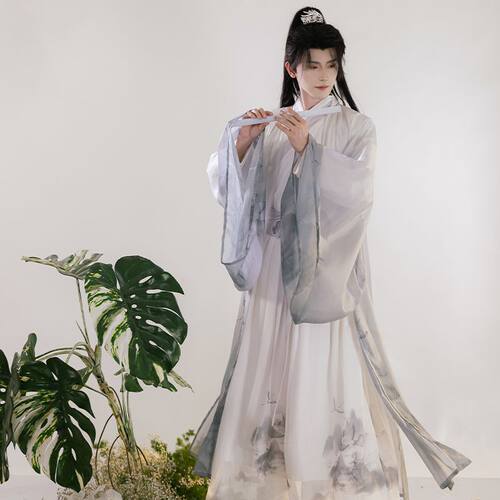 魏晋风水墨印染仙侠气道袍男女款