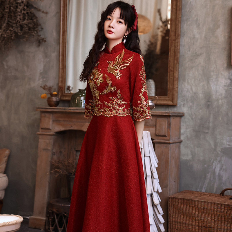 敬酒服2024新款小个子新娘女气质订婚连衣裙回门结婚礼服夏季中式_虎窝淘
