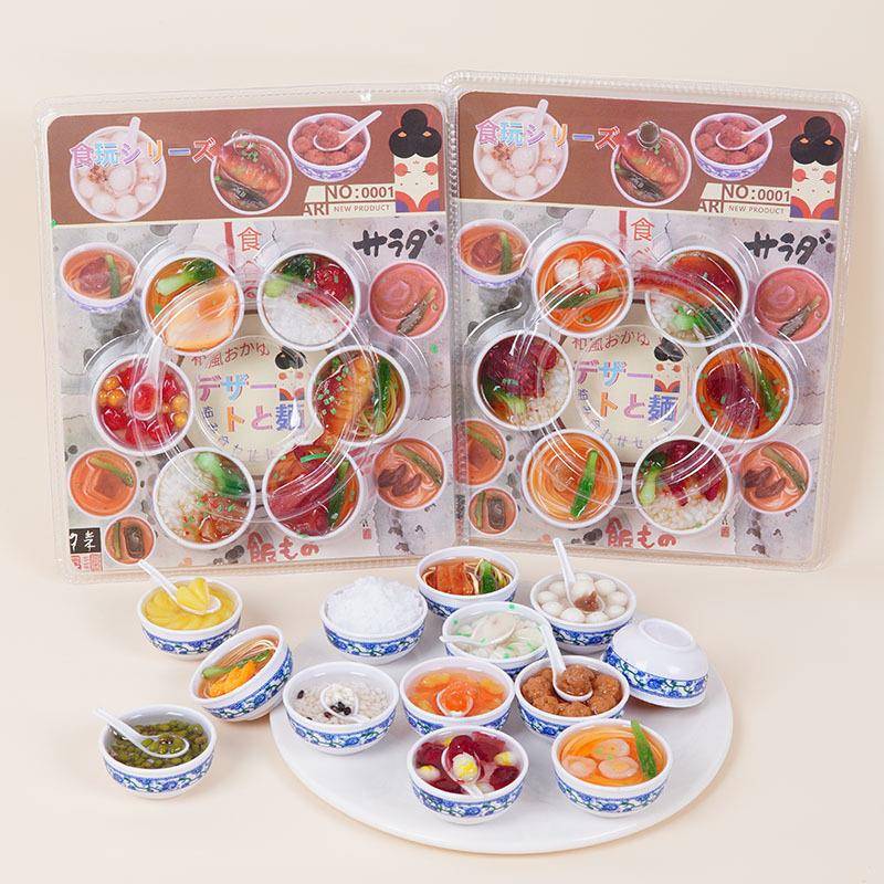 跨境仿真食物青花瓷碗模型趣味食玩甜汤碗面碗玩具套装小礼品