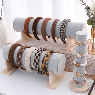 实木底座发箍展示架头箍头绳发圈发饰抓夹收纳神器精品店商用挂架