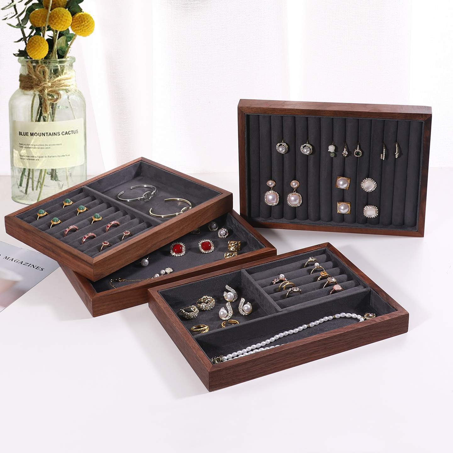 胡桃木首饰收纳盘戒指盘