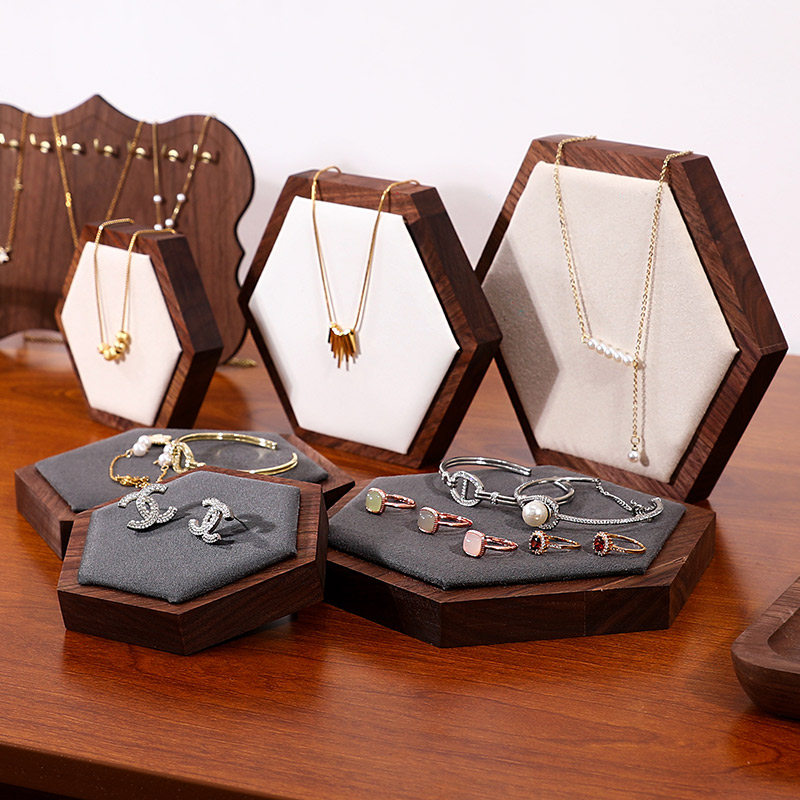 韩国黑胡桃木创意三件套饰品展示架首饰展示收纳架子耳饰戒指摆件