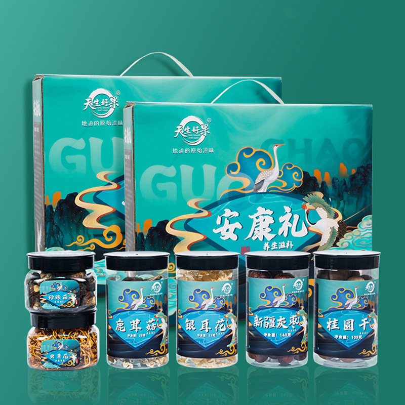 天生好果 大气礼盒安康礼368款 鹿茸菇虫草花高档滋补干货6罐装