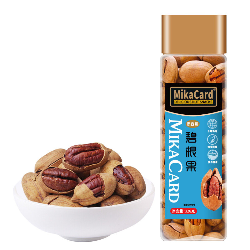 MiKACARD碧根果328克每日坚果长寿果手剥炒货干果休闲零食小吃