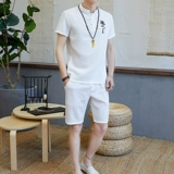 Летняя футболка с коротким рукавом, комплект для отдыха, ханьфу, трендовая китайская вышивка, из хлопка и льна, в корейском стиле, с вышивкой, китайский стиль, облегающий крой