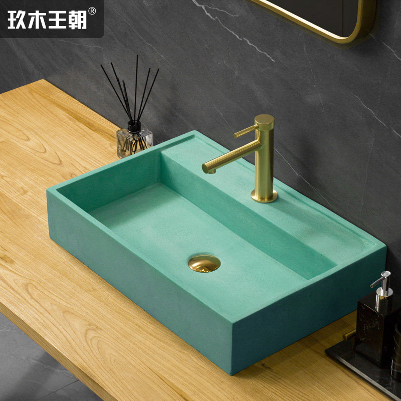玖木王朝 定制脏绿色混凝土洗手盆台上盆水泥洗脸盆面盆个性loft