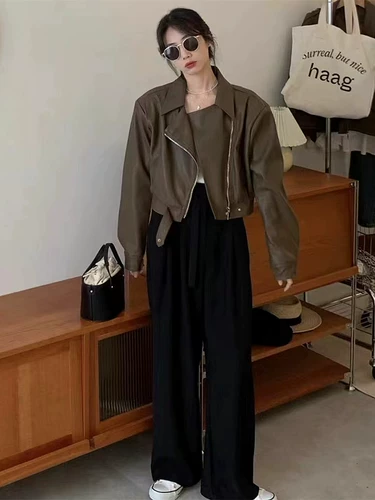 Ретро полиуретановая весенняя модная короткая куртка, подходит для подростков, по фигуре